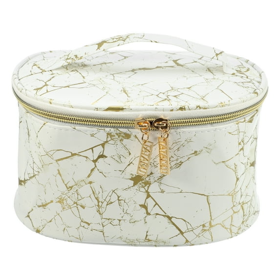 Unique Bargains Marble Cosmetic Travel Bag Make Up Brush Organizer Bag Storage for Women White Gold Tone 8"x6"x5"