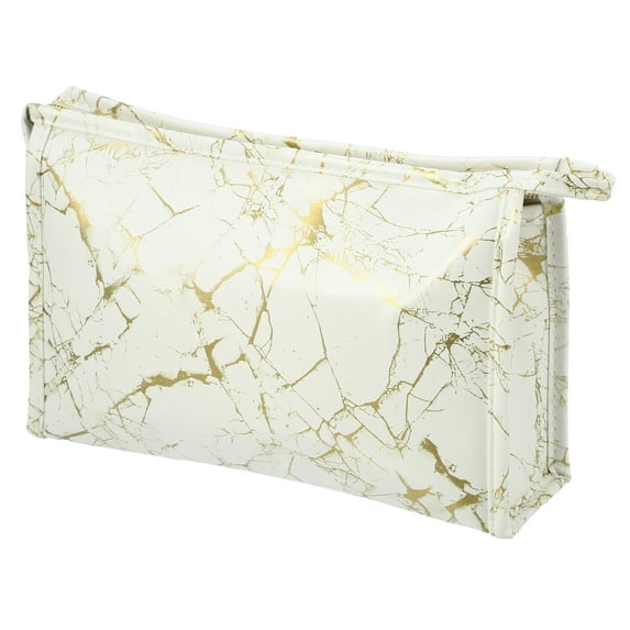 Unique Bargains Marble Cosmetic Travel Bag Make Up Brush Organizer Bag Storage for Women White Gold Tone 9"x3"x6"