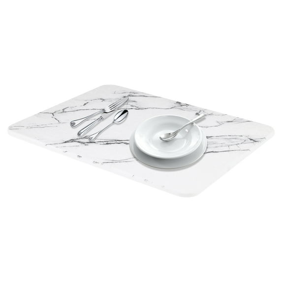 Unique Bargains Marbled Diatomaceous Stone Dish Drying Mat for Kitchen White/Black