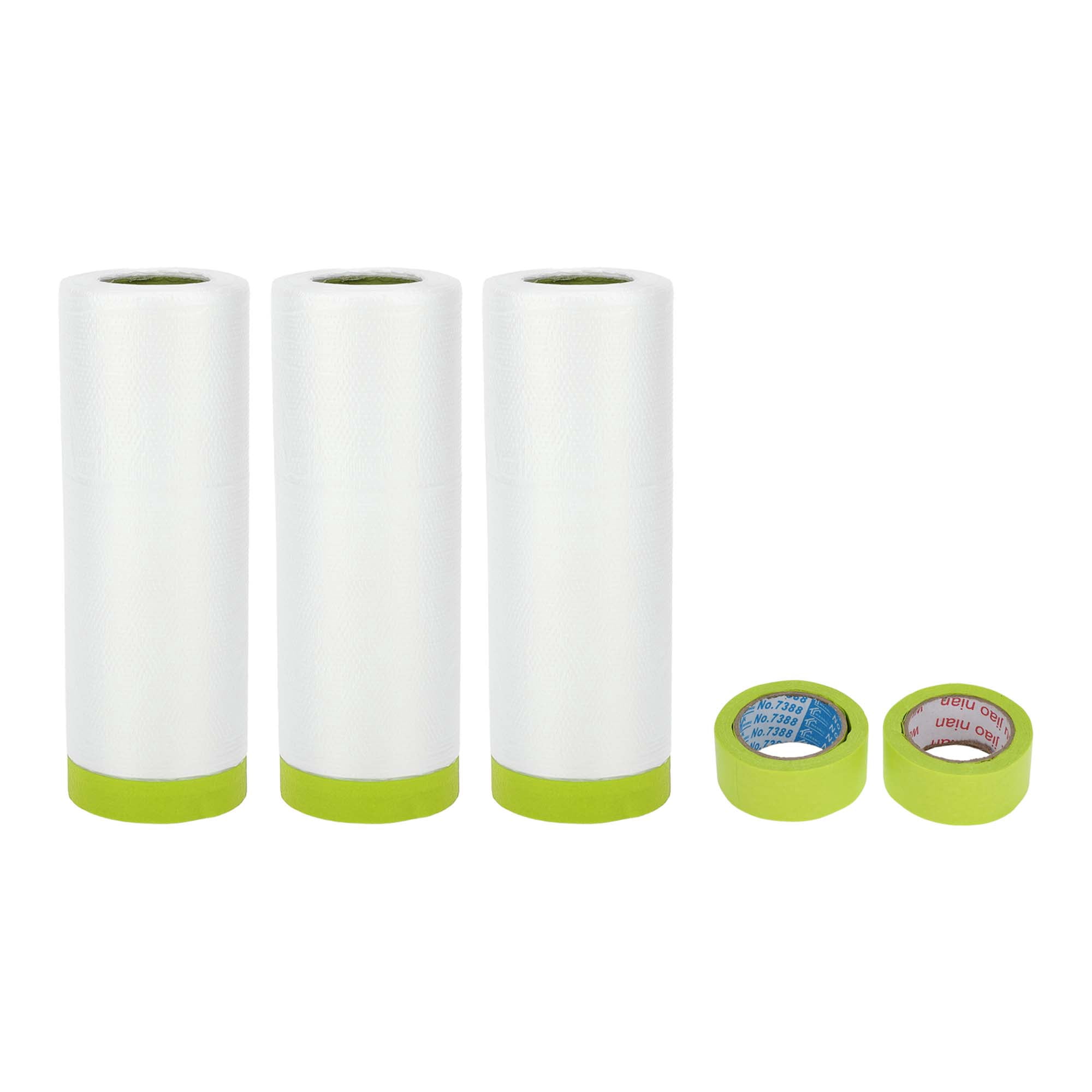 Unique Bargains Masking Paper with Tape 2000x140cm / 65.62ftx55.11" 1 Set Pre-Taped Paper Film Kit White Green