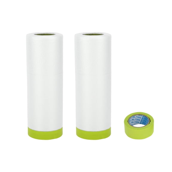Unique Bargains Masking Paper with Tape 2000x140cm/65.62ftx55.11" 1 Set Pre-Taped Paper Film Kit w/1 roll of tape White