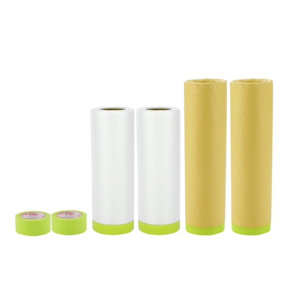 Unique Bargains Masking Paper with Tape 2000x140cm/65.62ftx55.11" 1 Set Pre-Taped Paper Film Kit with 2 rolls of tape