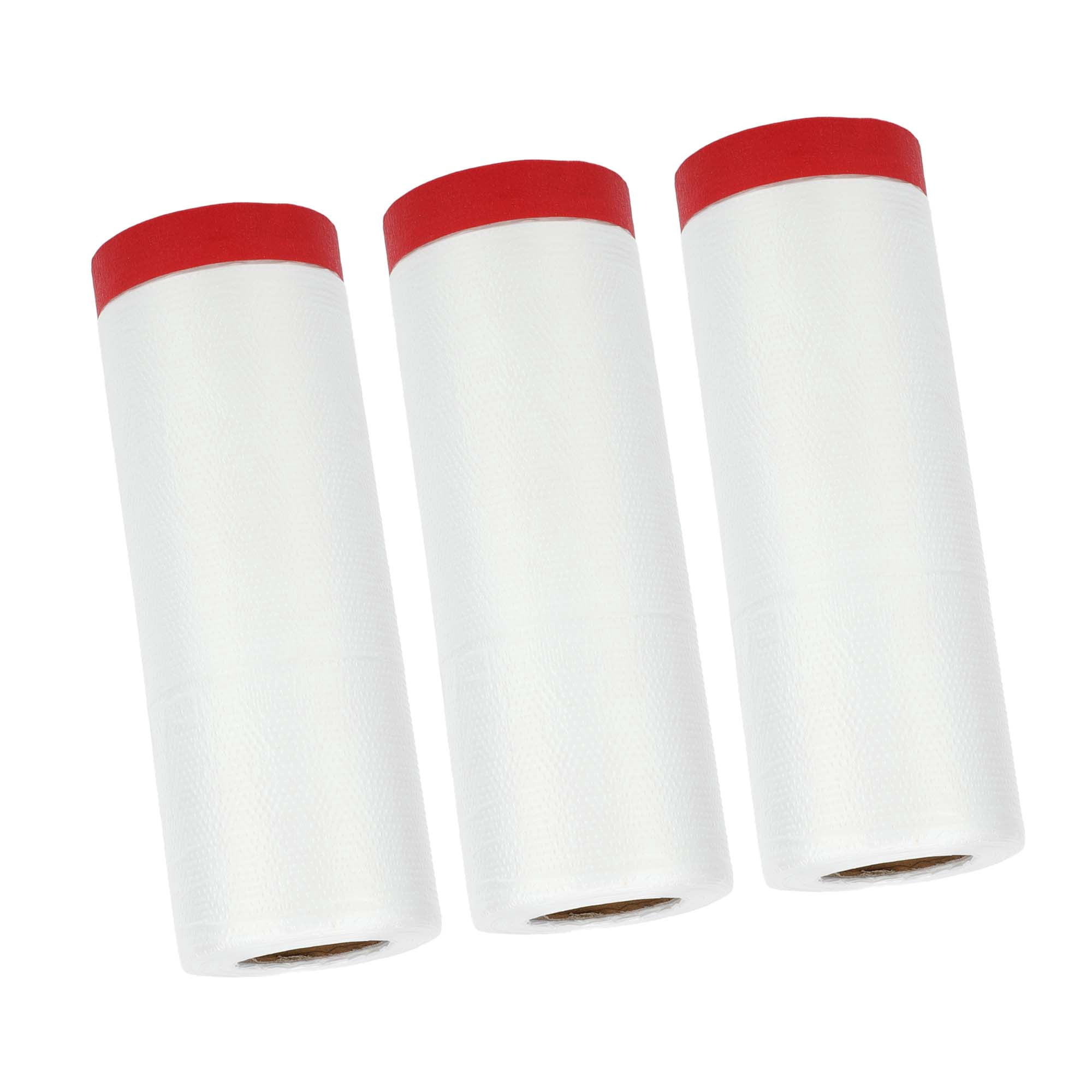 Unique Bargains Masking Paper with Tape 2000x150cm/65.62ftx59.06" 3 Pcs Pre-Taped Paper Film Kit White Red PE Film Paper