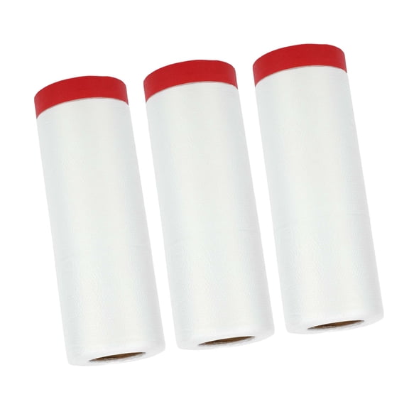 Unique Bargains Masking Paper with Tape 2000x240cm/65.62ftx94.49" 3 Pcs Pre-Taped Paper Film Kit White Red PE Film Paper