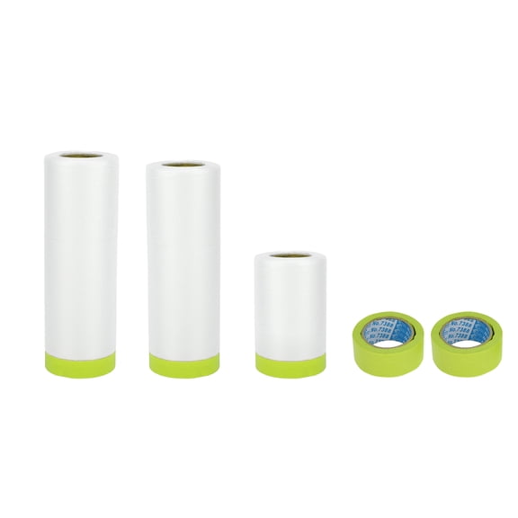 Unique Bargains Masking Paper with Tape 2000x55cm / 65.62ftx21.65" 1 Set Pre-Taped Paper Film Kit White Green