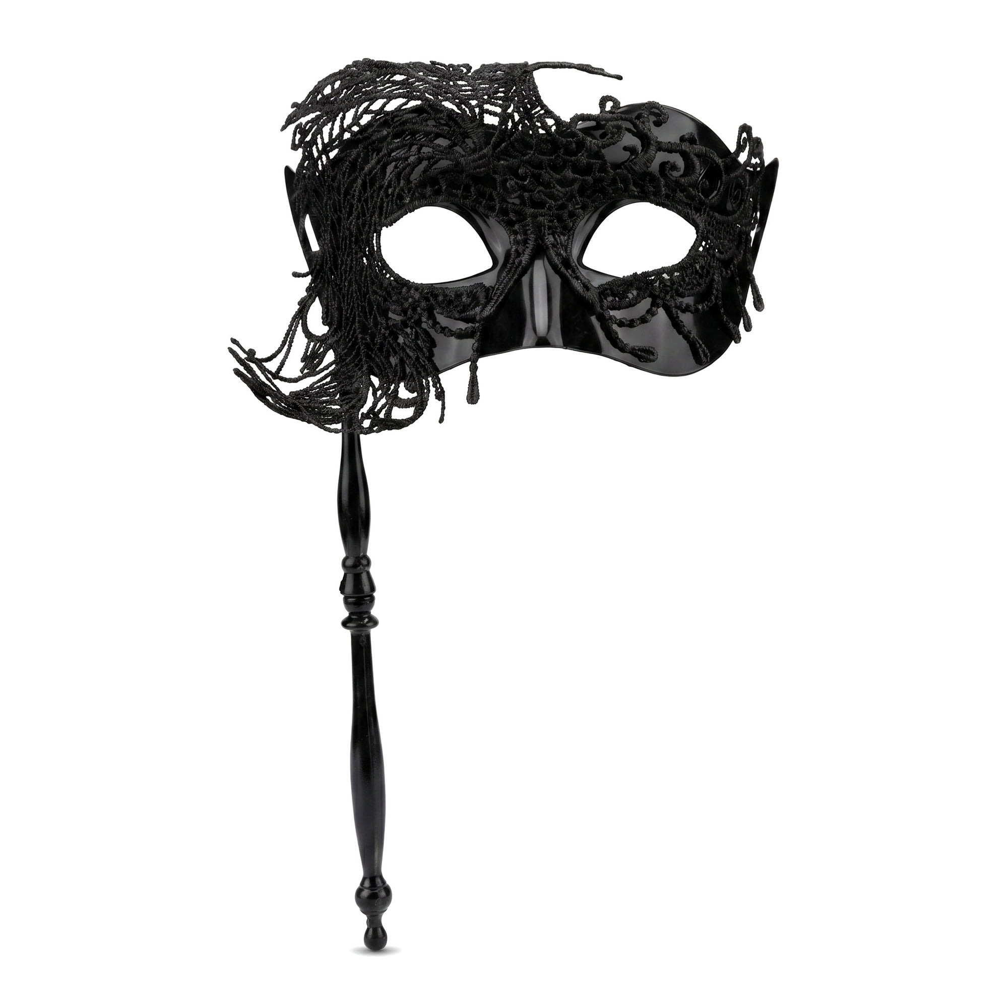 Unique Bargains Handheld Masquerade Mask with Stick Molded Venetian Plastic Eye Mask Black Large Peacock 11.4" x 7.1"