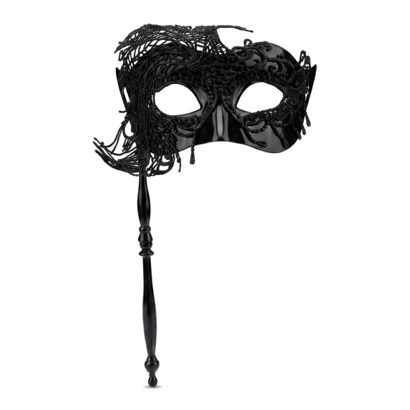 Unique Bargains Handheld Masquerade Mask with Stick Molded Venetian Plastic Eye Mask Black Large Peacock 11.4" x 7.1"
