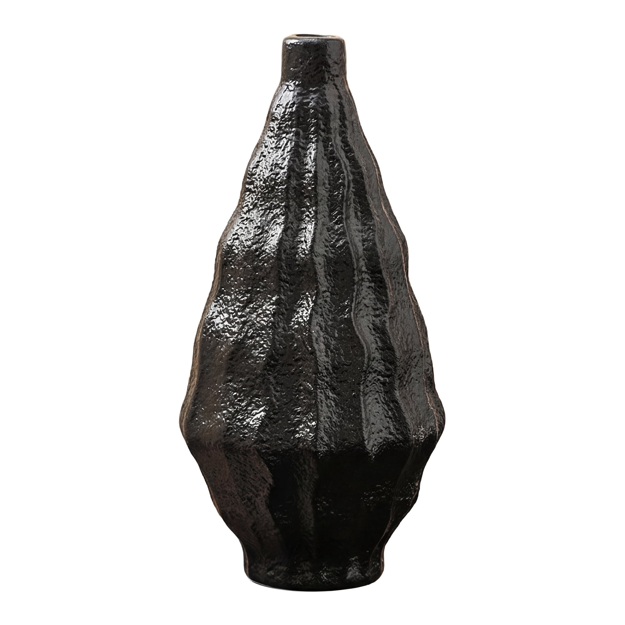 Unique Bargains Matte Chubby Bud Flower Vase with Wide Opening Ribbed Decorative Black