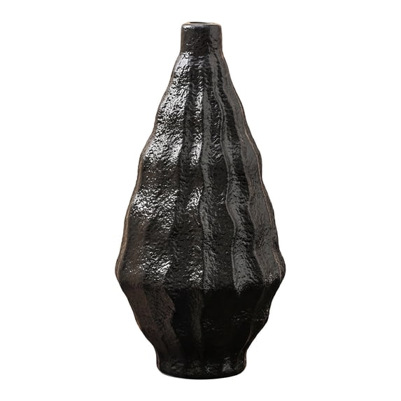 Unique Bargains Matte Chubby Bud Flower Vase with Wide Opening Ribbed Decorative Black