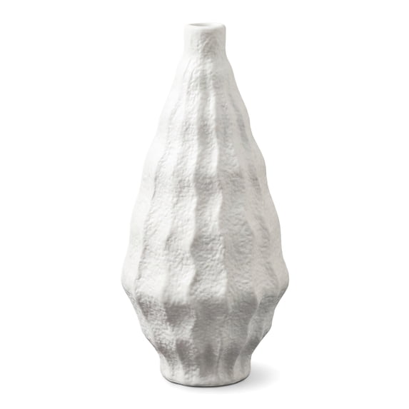 Unique Bargains Matte Chubby Bud Flower Vase with Wide Opening Ribbed Decorative White