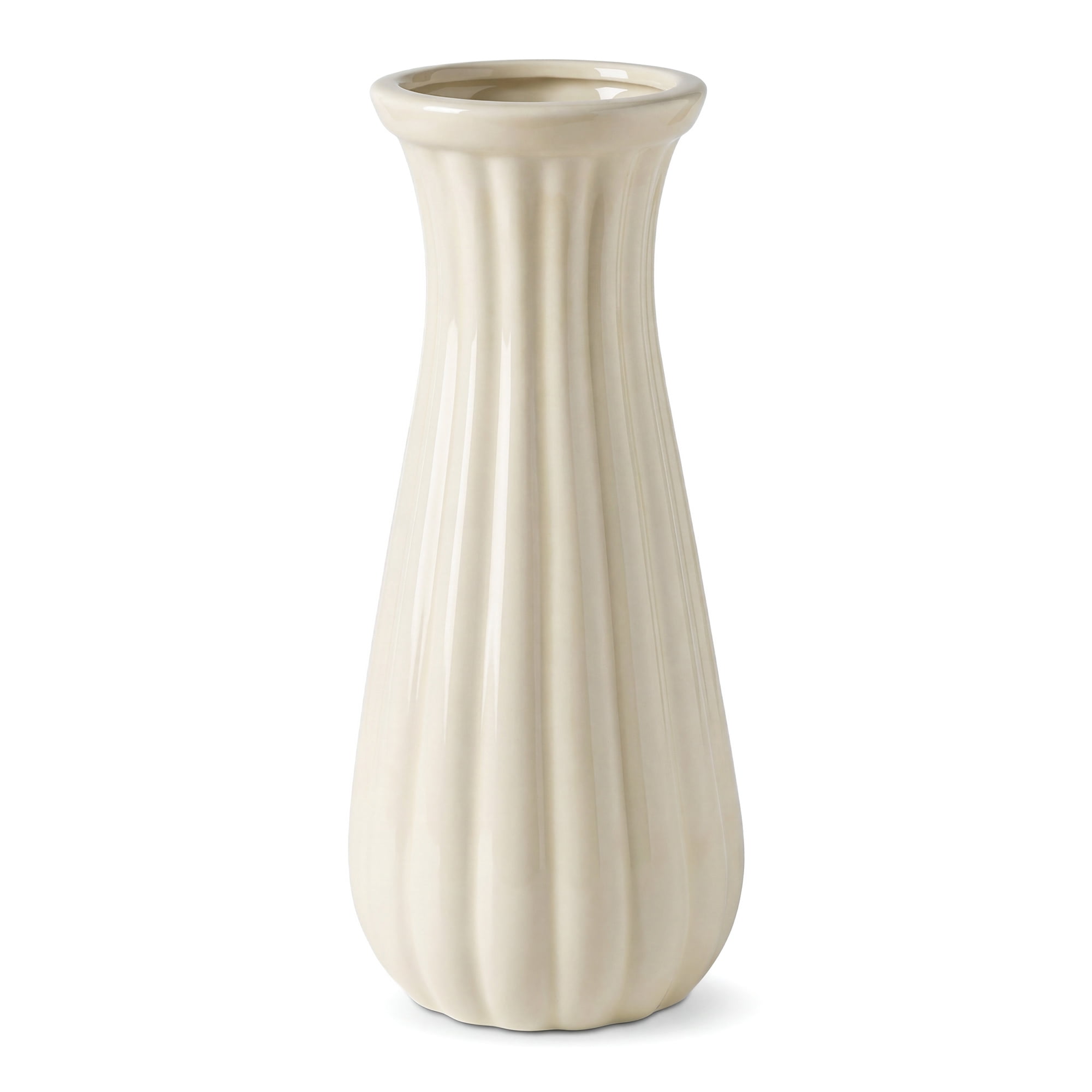 Unique Bargains Matte Ribbed Cylinder Vases Cream Yellow 3.5"L x 3.5"W x 8.0"H