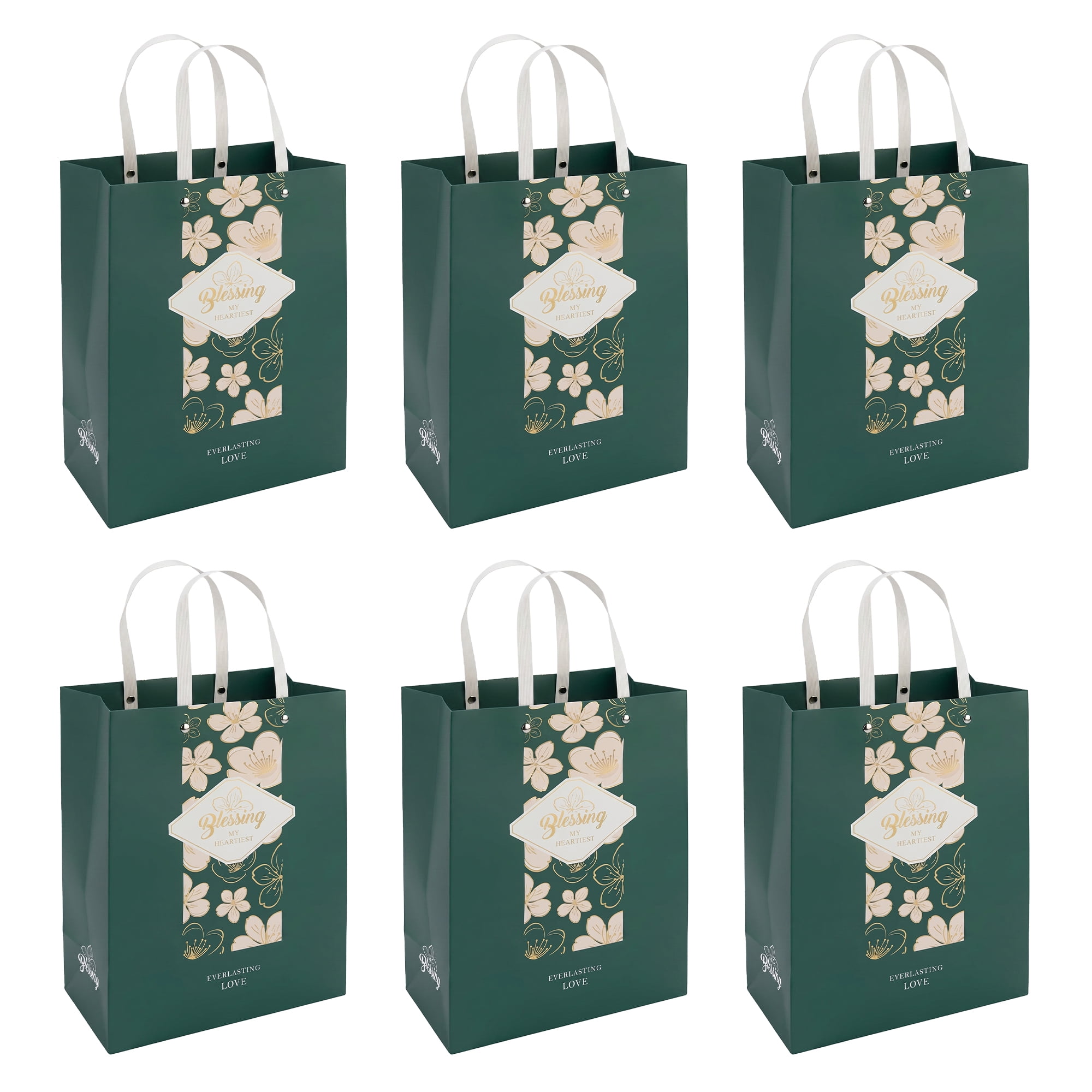 Unique Bargains Medium Gift Bags with Wide Flat Bottom for Occasions Green 8.5"x 4.3"x 11"
