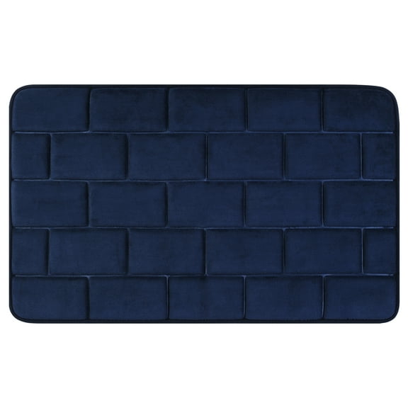 Unique Bargains Memory Foam Bath Mat Soft Absorbent Bathroom Rug Non-Slip Thick Dry Fast Dark Blue 16" x 24"