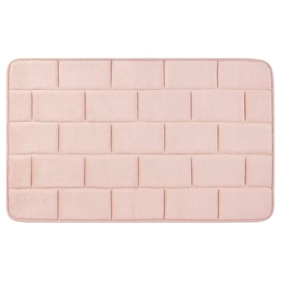 Unique Bargains Memory Foam Bath Mat Soft Absorbent Bathroom Rug Non-Slip Thick Dry Fast Pink 20" x 32"