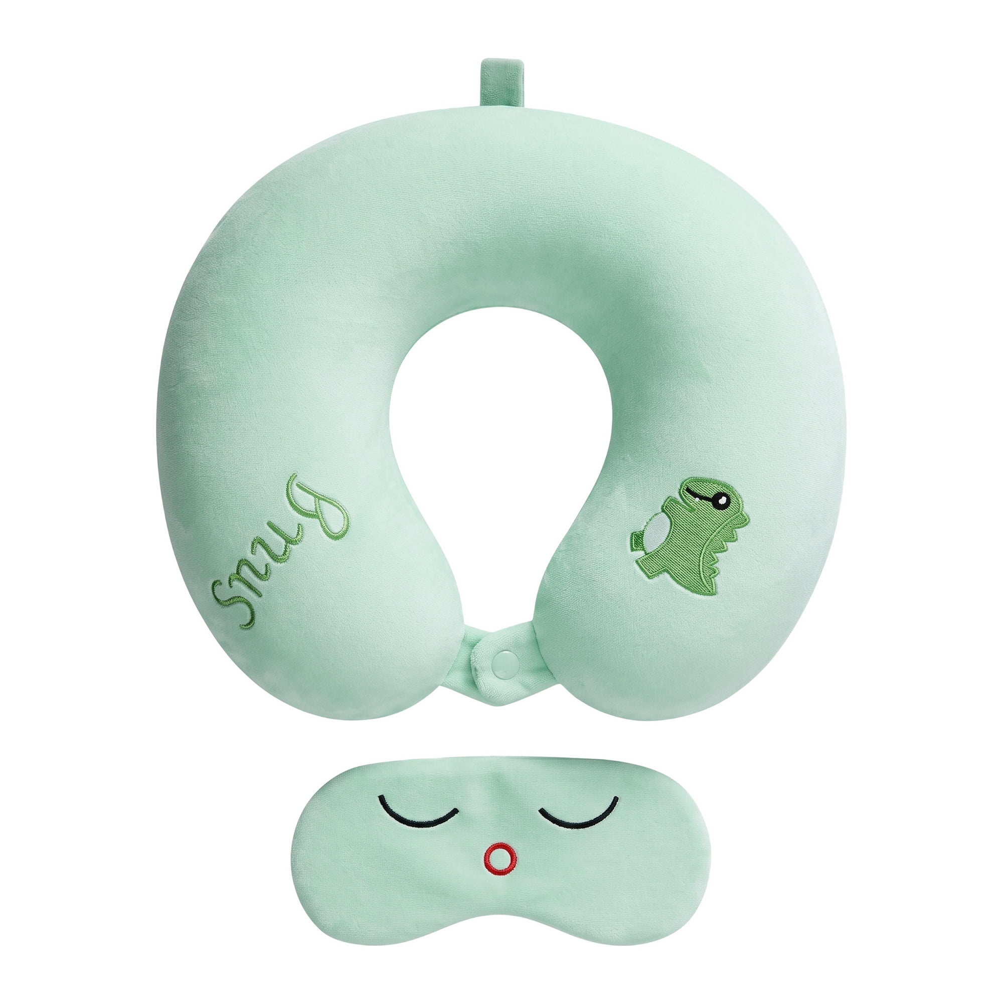 Unique Bargains Memory Foam Neck Pillow U Shape Neck Pillow with Eye Mask Cyan 12"x12"