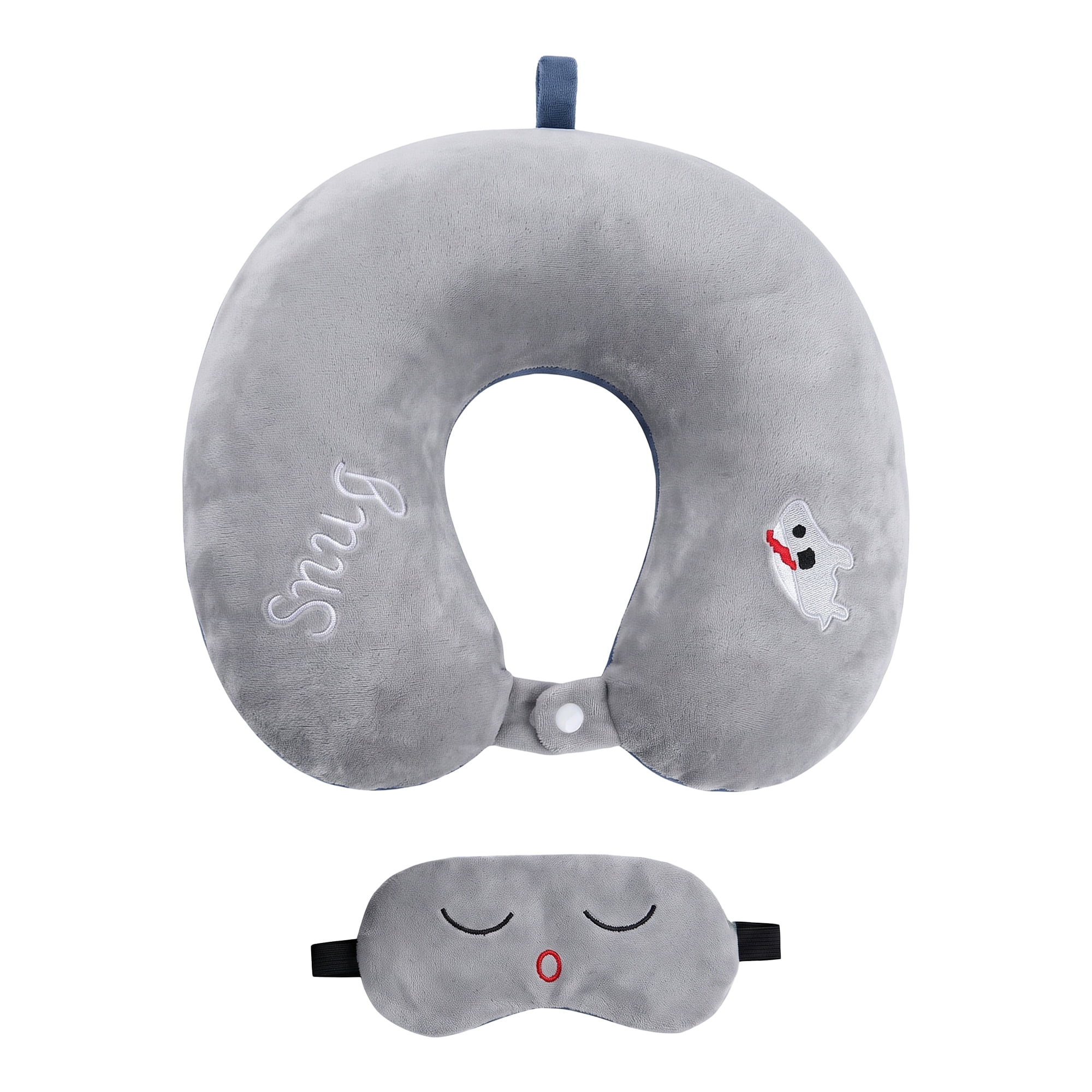 Unique Bargains Memory Foam Neck Pillow U Shape Neck Pillow with Eye Mask Gray 12"x12"