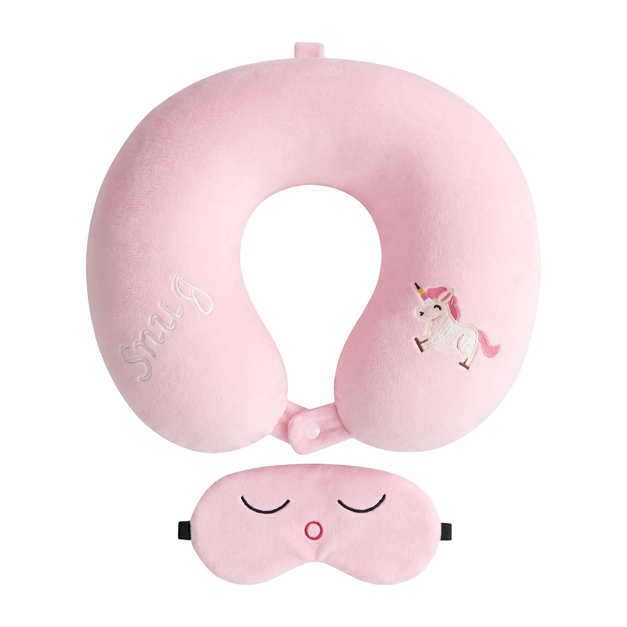 Unique Bargains Memory Foam Neck Pillow U Shape Neck Pillow with Eye Mask Pink 12"x12"