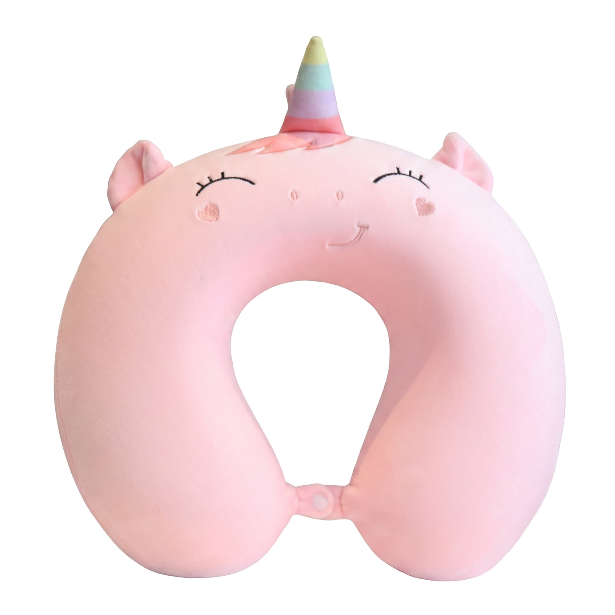 Unique Bargains Memory Foam Neck Pillow U Shape Snap Closure Head Rest Pink 12"x12"