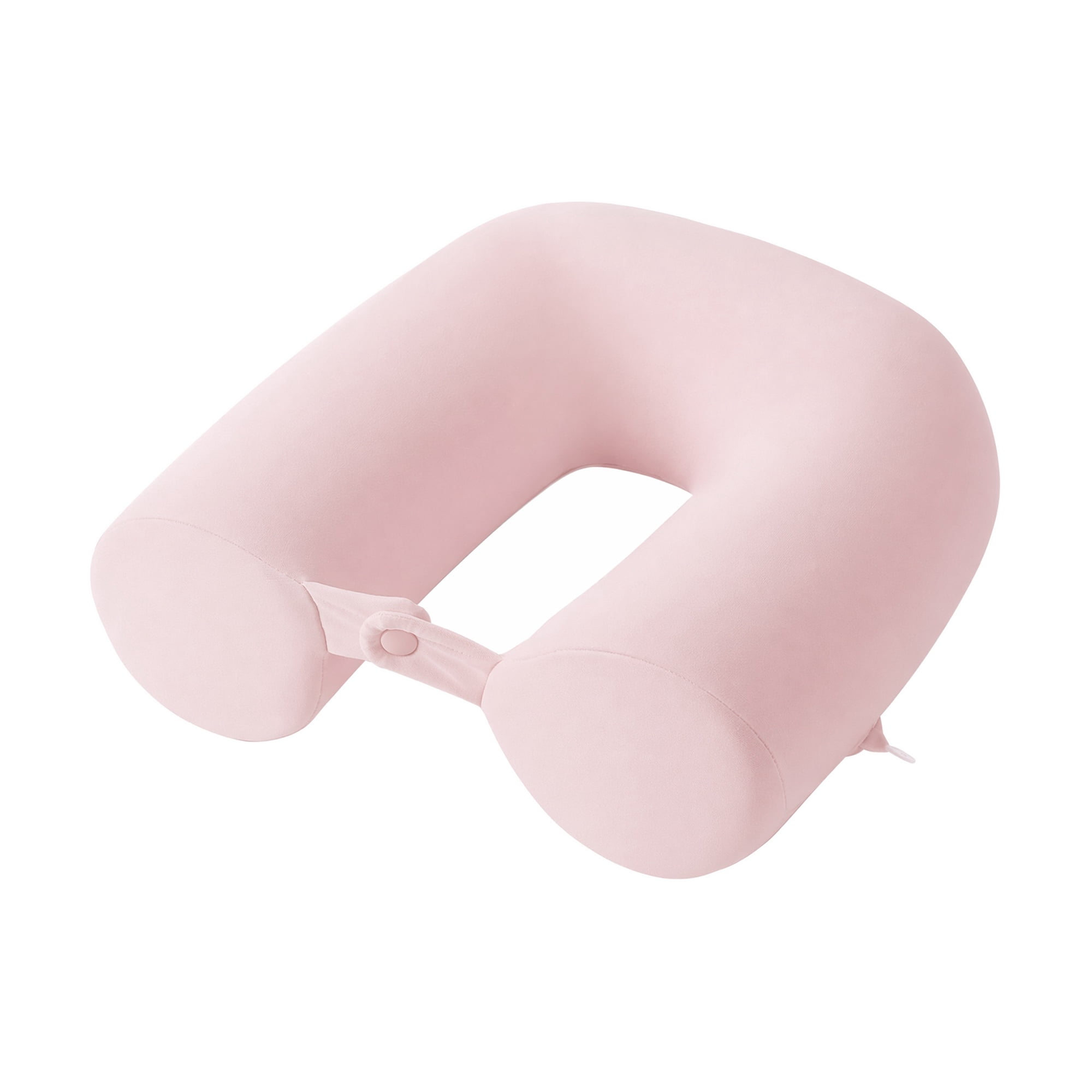 Unique Bargains Memory Foam Neck Pillow U Shape Snap Closure for Airplane Pink 25"x4"