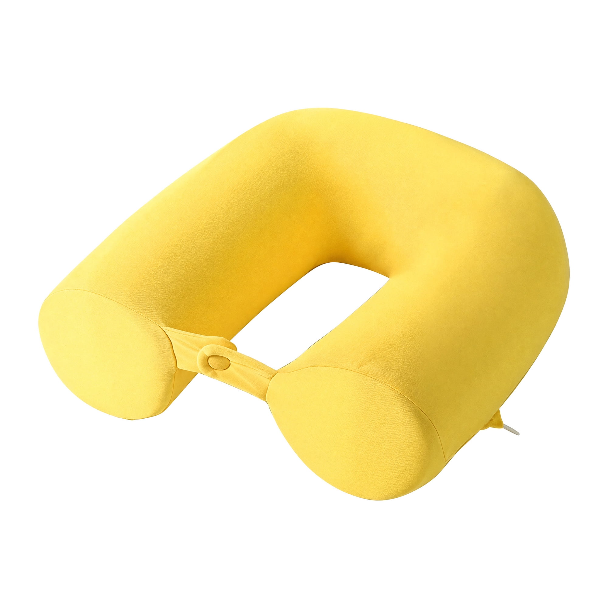 Unique Bargains Memory Foam Neck Pillow U Shape Snap Closure for Airplane Yellow 25"x4"