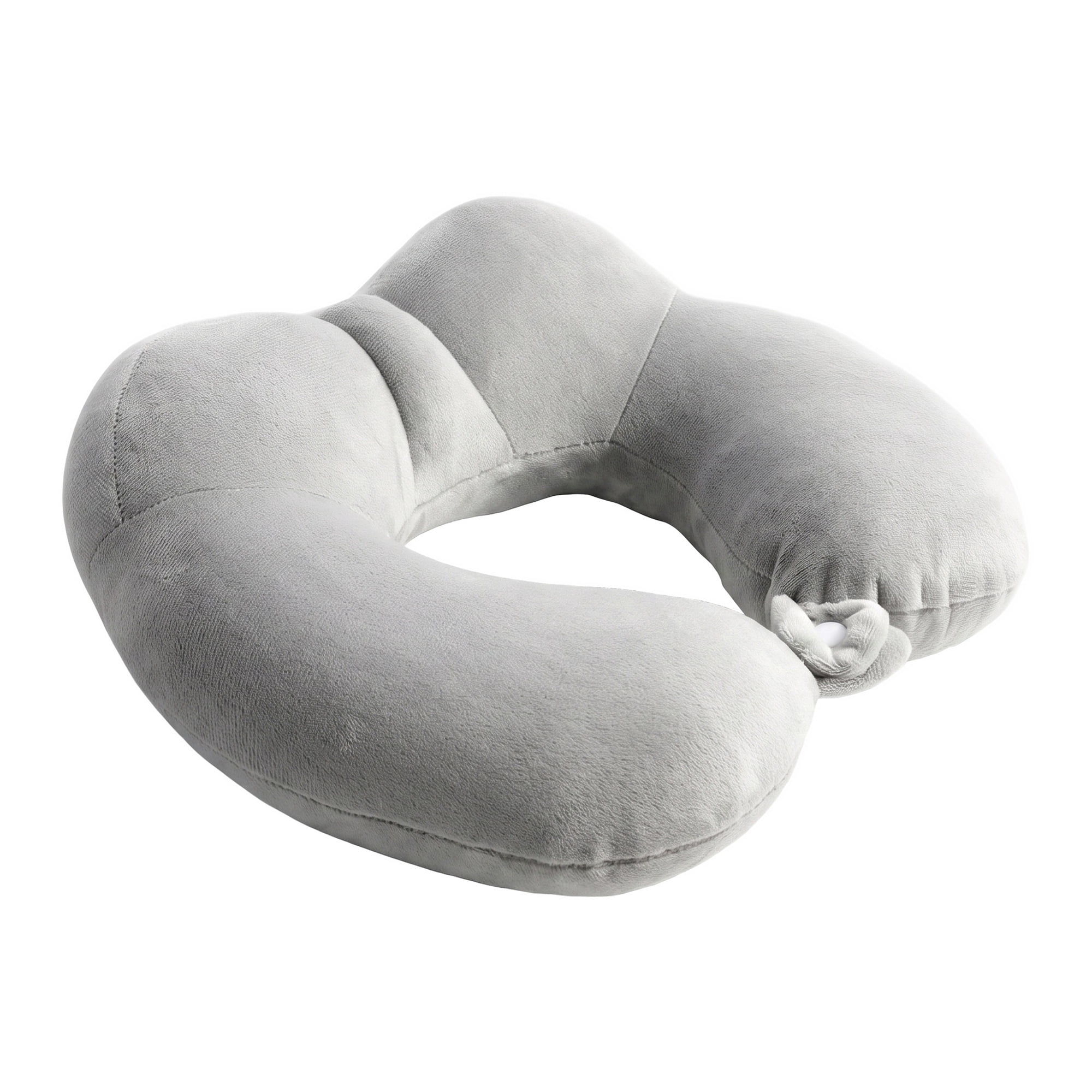 Unique Bargains Memory Foam U Shape Travel Neck Pillow Snap Closure Light gray 12"x11"x5"