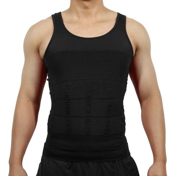 Unique Bargains Men Body Slimming Tummy Shaper Underwear Stretch Shapewear Waist Girdle Shirt Nylon Black XXL