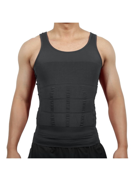 Men Body Slimming Tummy Shaper Underwear Stretch Shapewear Waist Girdle Shirt Nylon Gray XL