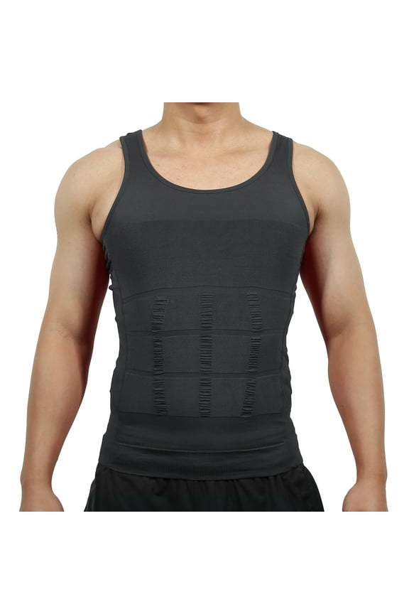 Men Body Slimming Tummy Shaper Underwear Stretch Shapewear Waist Girdle Shirt Nylon Gray XL