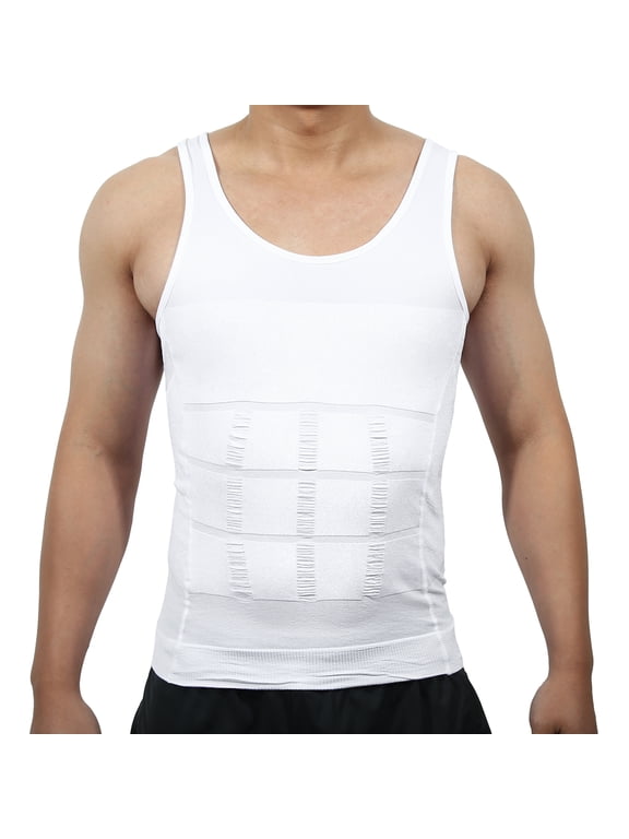 Men Body Slimming Tummy Shaper Underwear Stretch Shapewear Waist Girdle Shirt Nylon White L