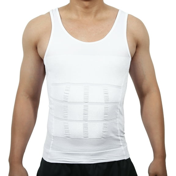 Unique Bargains Men Body Slimming Tummy Shaper Underwear Stretch Shapewear Waist Girdle Shirt Nylon White XL