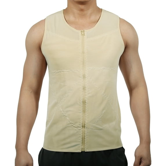 Unique Bargains Men Body Slimming Tummy Shaper Control Underwear with Zipper Stretch Shapewear Polyester Beige L