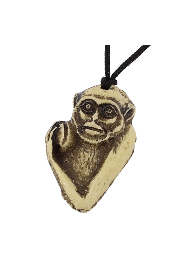 Men Tibet Yak Bone Monkey Head Shaped Pendant Black Nylon String Necklace