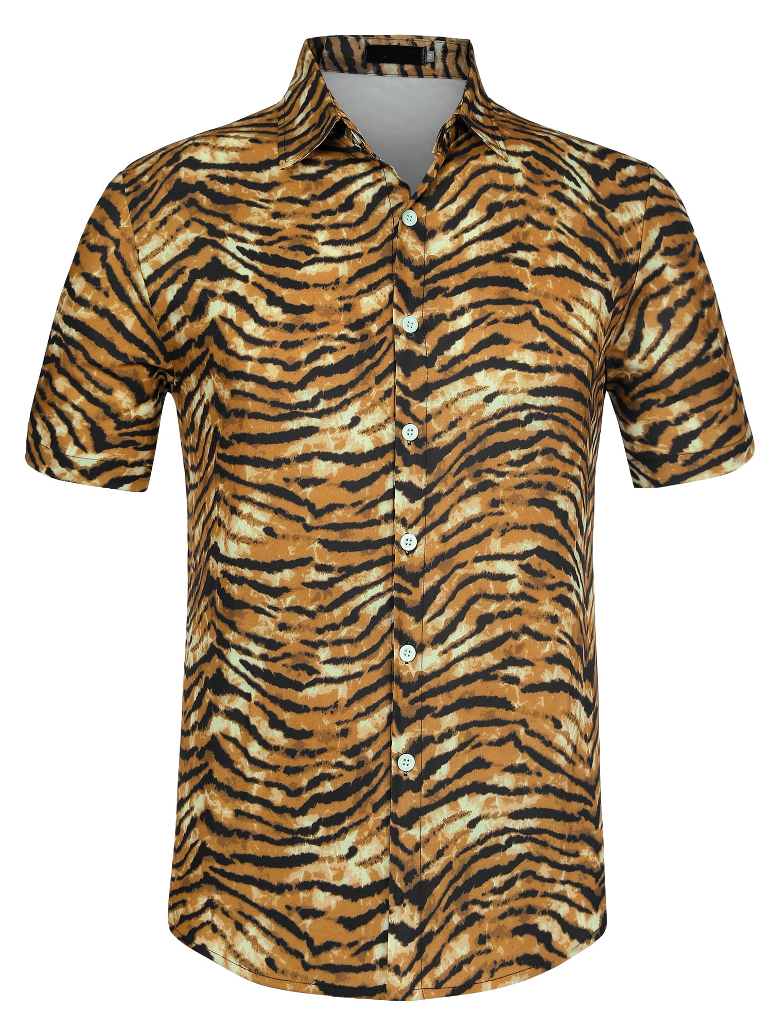 Unique Bargains Men's Animal Print Short Sleeves Casual Summer Printed Shirts S Tiger Print