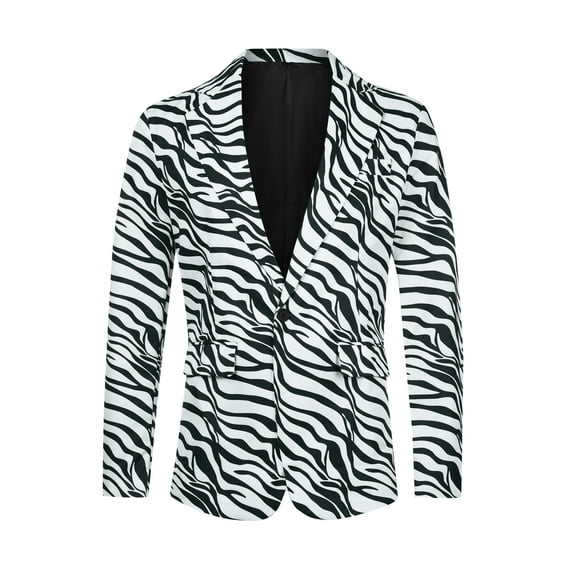Unique Bargains Men's Animal Printed Blazer Vintage Slim Fit One Button Sports Coats 2XL Black White