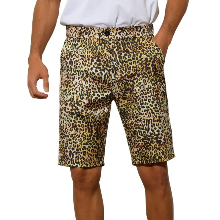 Unique Bargains Men s Animal Printed Shorts Regular Fit Summer Golf Shorts Pants 28 Leopard Print Walmart