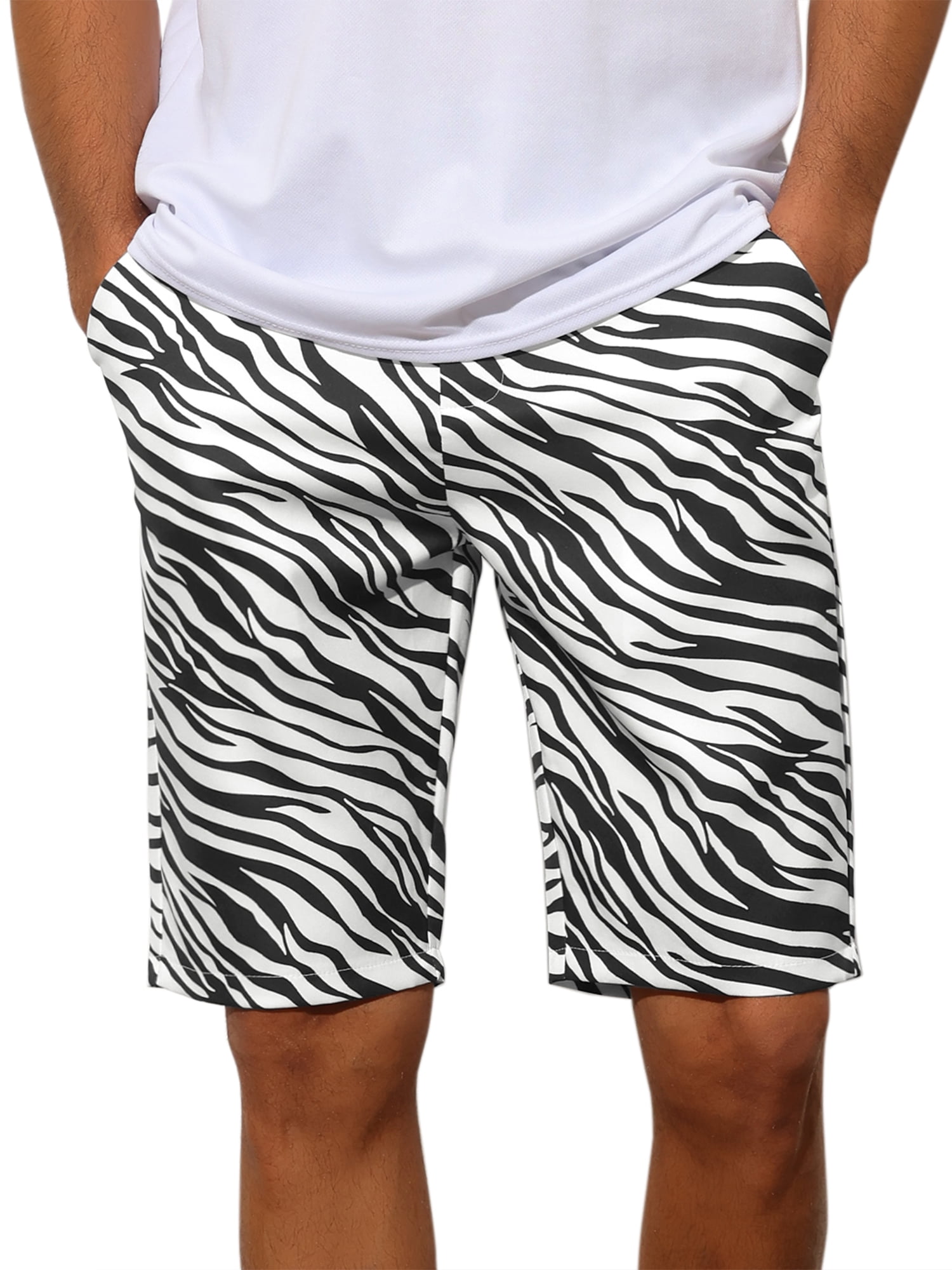 Unique Bargains Men's Animal Printed Shorts Regular Fit Summer Golf Shorts Pants 32 Zebra Print