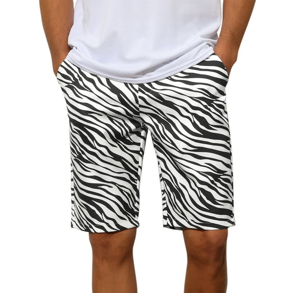 Unique Bargains Men's Animal Printed Shorts Regular Fit Summer Golf Shorts Pants 34 Zebra Print