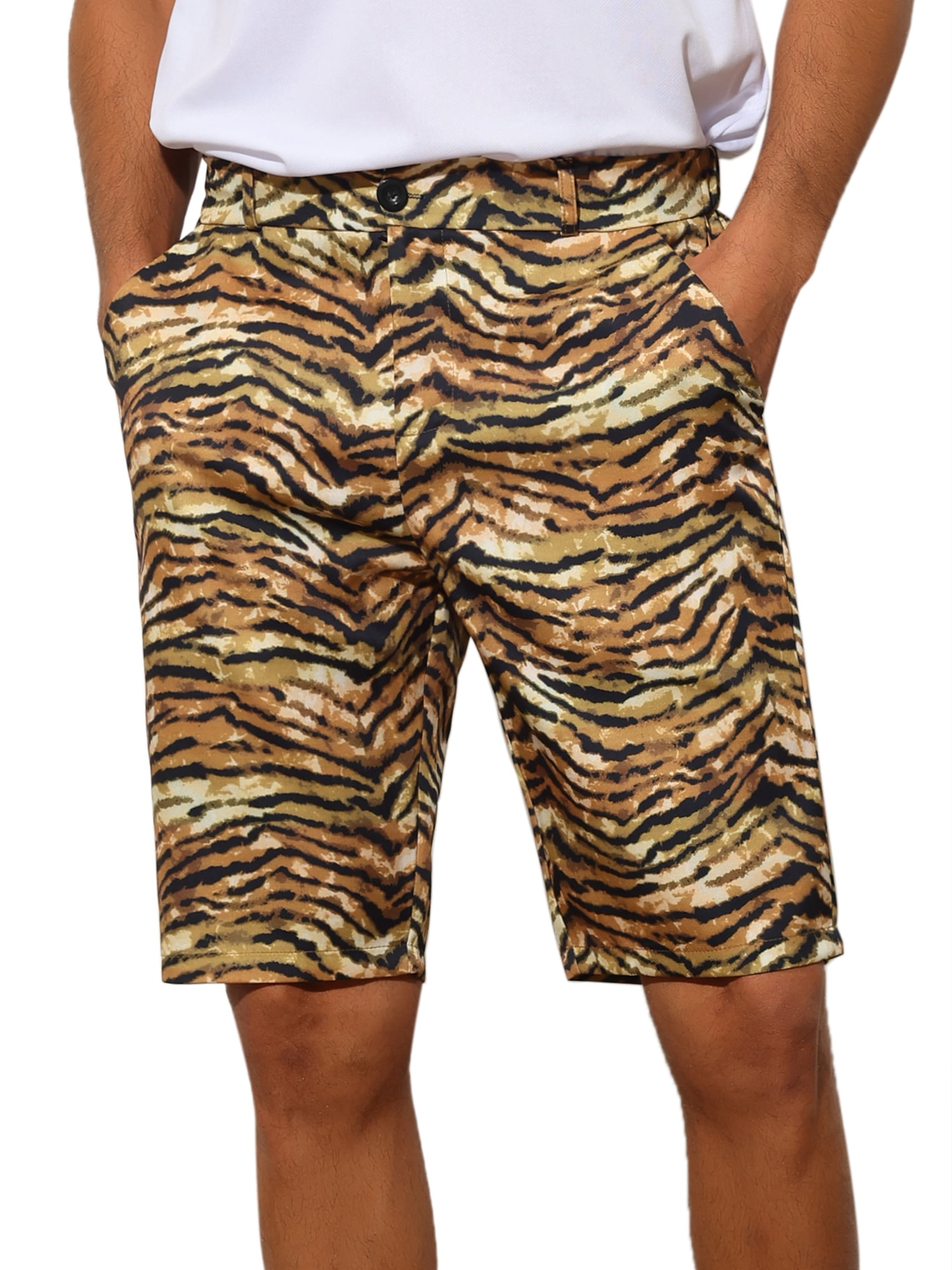 Unique Bargains Men's Animal Printed Shorts Regular Fit Summer Golf Shorts Pants 38 Tiger Print
