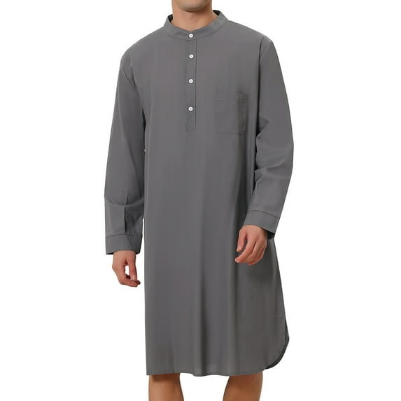 Unique Bargains Men's Banded Collar Nightshirt Sleep Shirt Nightgown S Dark Gray
