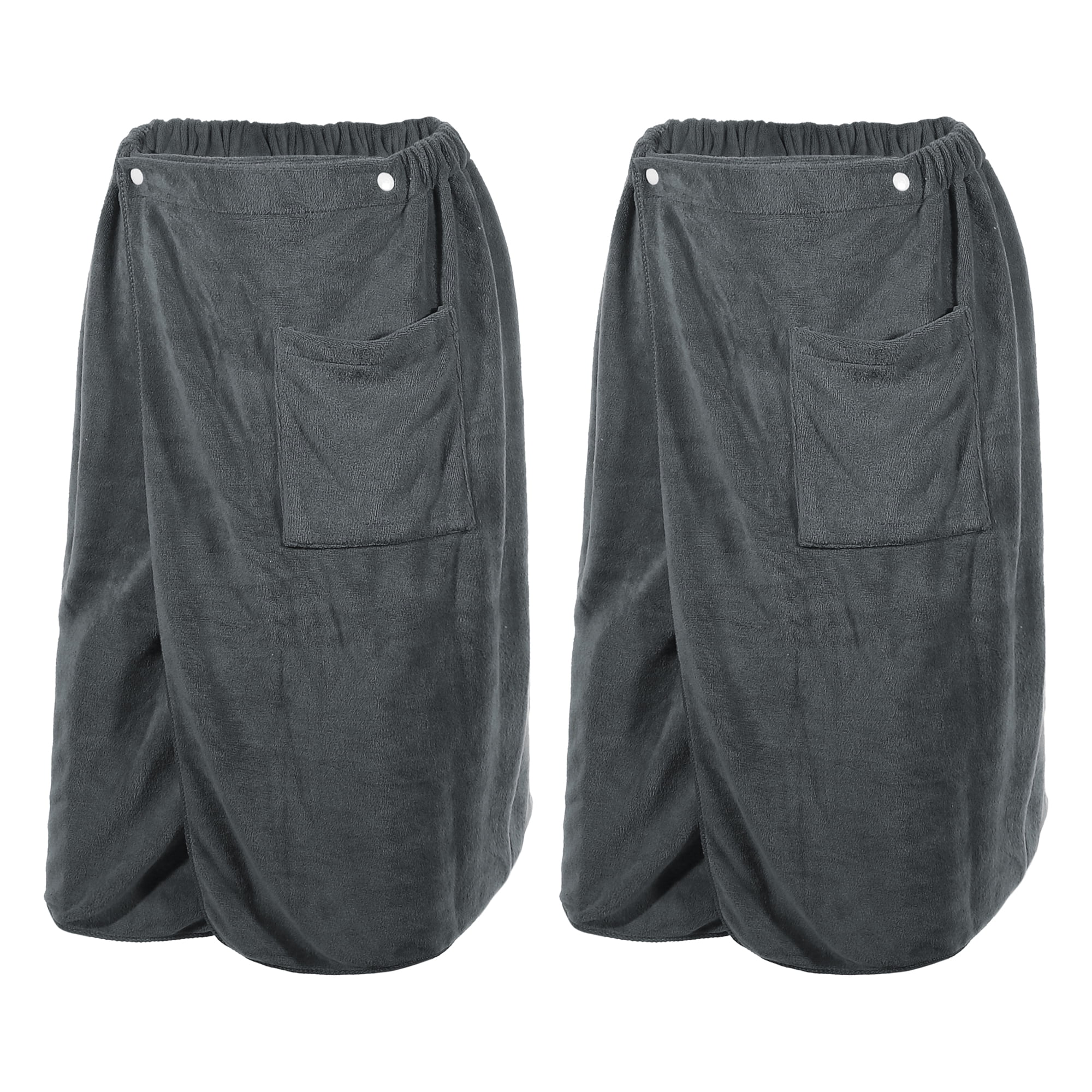 Unique Bargains Men's Bath Wrap Towel Adjustable Robes 2 Pcs Gray 27.56"x55.12"