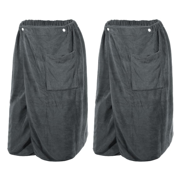 Unique Bargains Men's Bath Wrap Towel Adjustable Robes 2 Pcs Gray 27.56"x55.12"