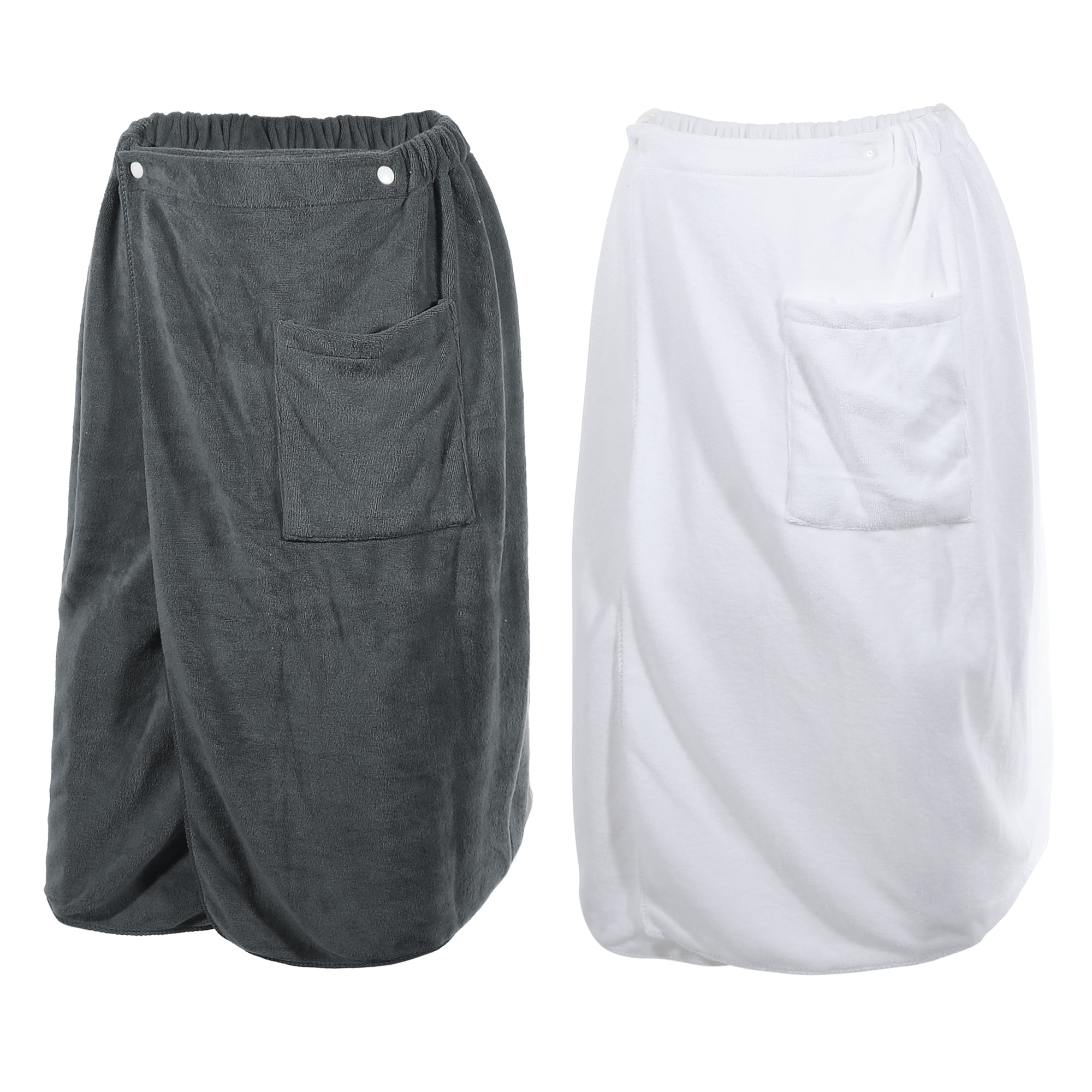 Unique Bargains Men's Bath Wrap Towel White Gray 2 Pcs 27.56"x55.12"