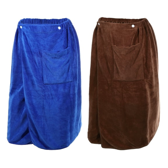 Unique Bargains Men's Bath Wrap Towel for Shower Spa Robes 27.56x55.12" Blue Brown 2 Pcs
