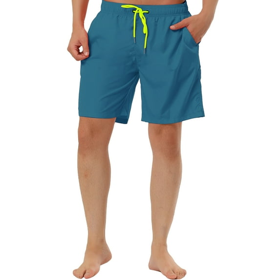 Unique Bargains Men's Beach Elastic Waistband Surfing Mesh Lining Solid Board Shorts 38 Lake Blue