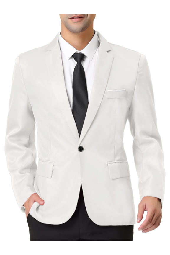 Men's Blazer Single Breasted One Button Prom Suit Coat 2XL White