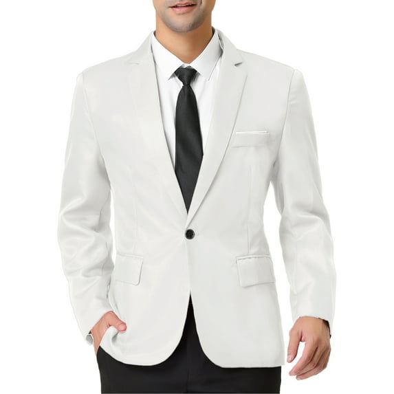 Unique Bargains Men's Blazer Single Breasted One Button Prom Suit Coat 2XL White