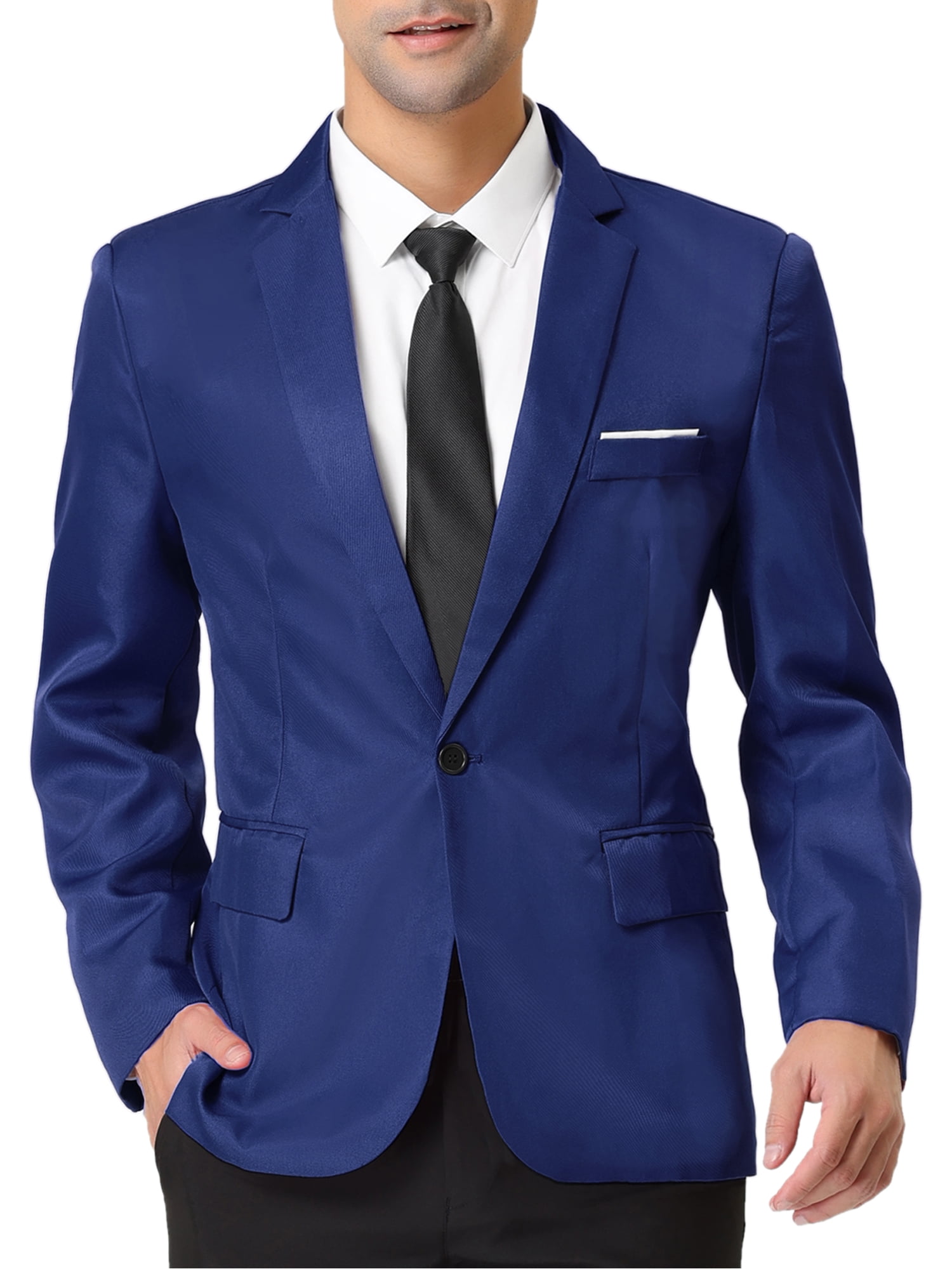 Unique Bargains Men's Blazer Single Breasted One Button Prom Suit Coat L Navy Blue