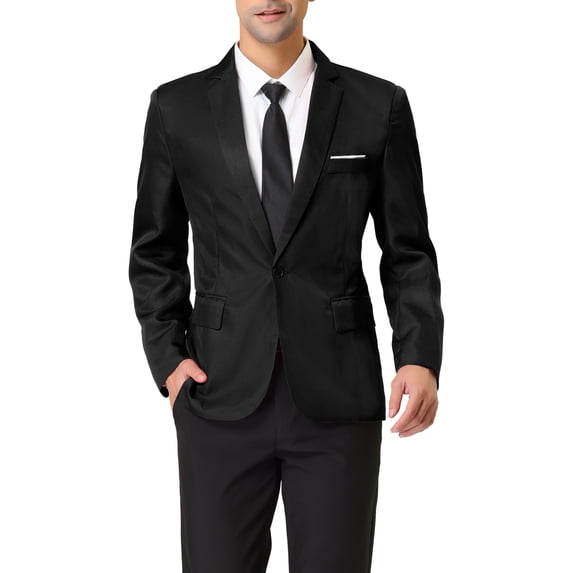 Unique Bargains Men's Blazer Single Breasted One Button Prom Suit Coat S Black