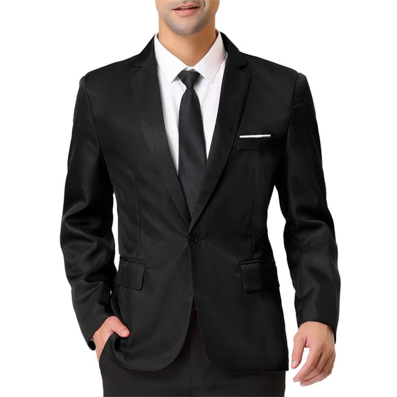 Unique Bargains Men's Blazer Single Breasted One Button Prom Suit Coat XL Black
