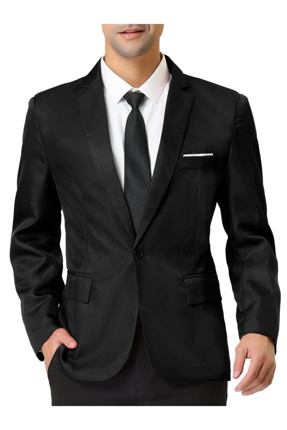 Men's Blazer Single Breasted One Button Prom Suit Coat XL Black